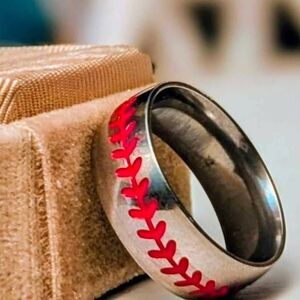 8mm Silver 316 Stainless Steel Baseball Ring Size 10